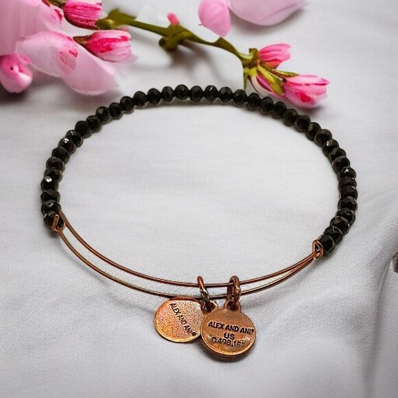 Alex And Ani Brilliance Bead Eclipse Bracelet Bangle Copper Wire Black Beads - Picture 7 of 14